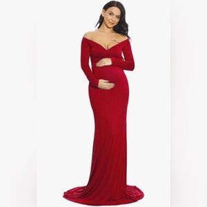 Elegant Red Maternity Dress